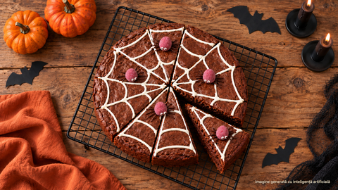 Halloween spiderweb brownie with chocolate raspberries