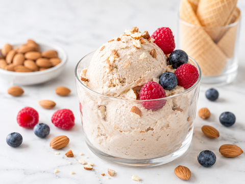 Vegan protein ice cream with almonds