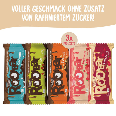 Roobar balíček vzoriek čokoládových tyčiniek (15 tyčiniek)